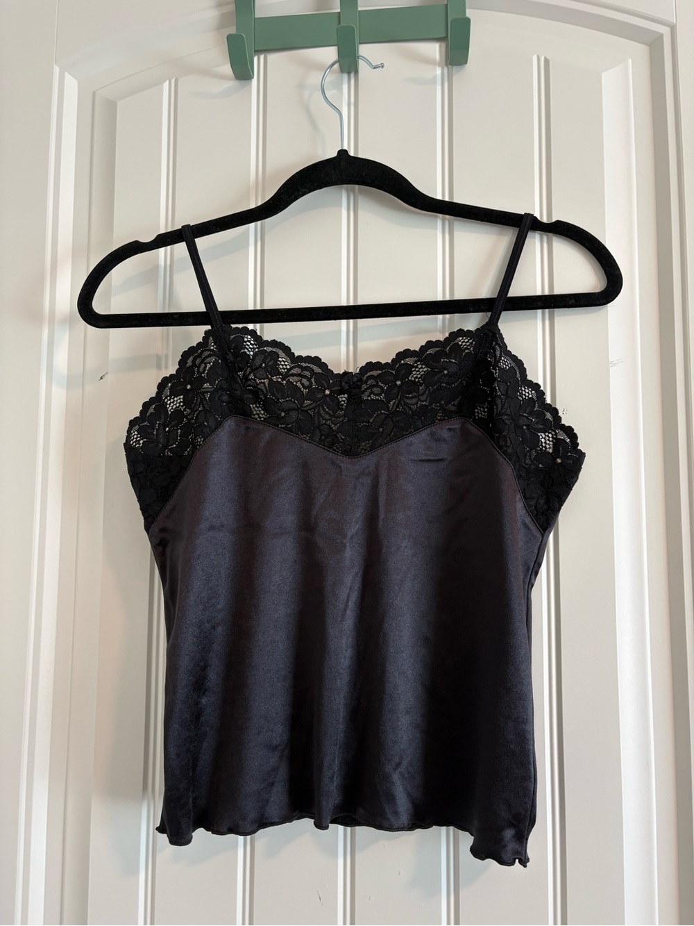 Black Lace-Trim Satin Cami Tank Top